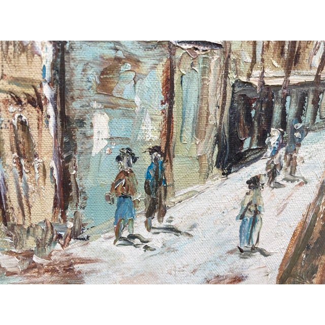 Original Oil Painting on Canvas 'Lapin Agile in Snow', Montmartre Paris Cabaret, Early-Mid 20th Century, Signed For Sale In Houston - Image 6 of 13