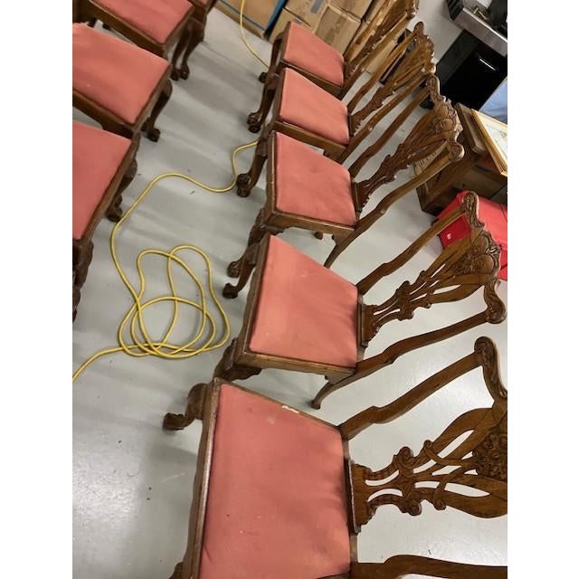 Late 1700s Irish Hand Carved Walnut Chippendale Side Chairs Set of 10 For Sale - Image 10 of 16
