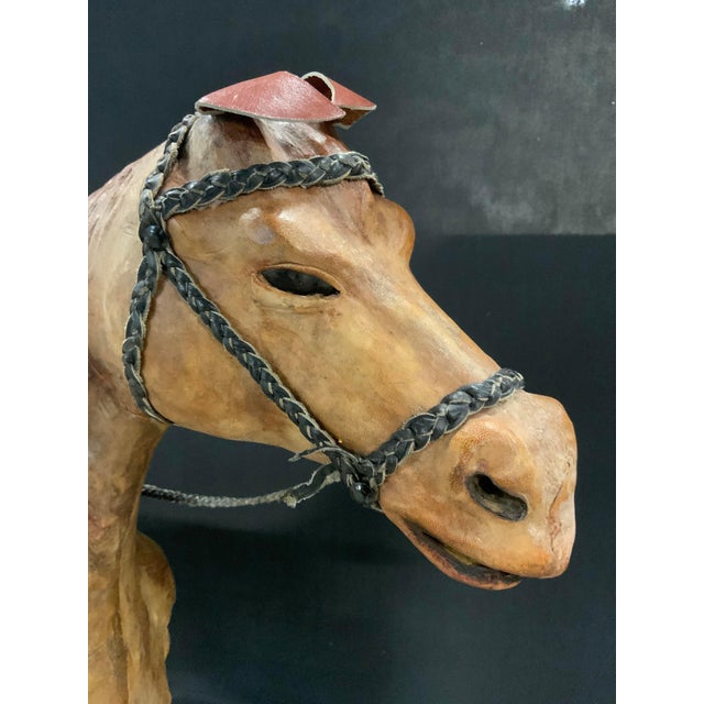 Vintage 1950s Tall Brown Leather Standing Horse Sculpture For Sale - Image 10 of 11