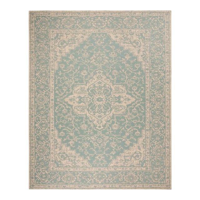 Marina Indoor Outdoor Rug Aqua & Cream 7'10"x10' For Sale