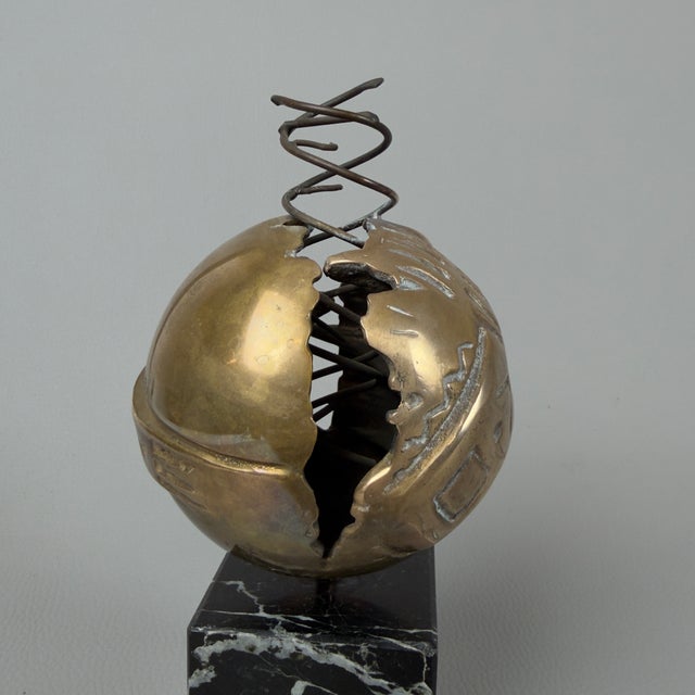 Metal After Guido Armeni, Abstract Sphere, 20th Century, Bronze on Marble Base For Sale - Image 7 of 13