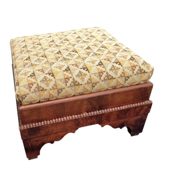 Traditional 19th C American Empire Mahogany Footstool Refurbished New Upholstery For Sale - Image 3 of 12
