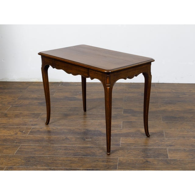 French Louis XV Style 1900s Oak Side Table with Drawer and Scalloped Apron For Sale - Image 9 of 12