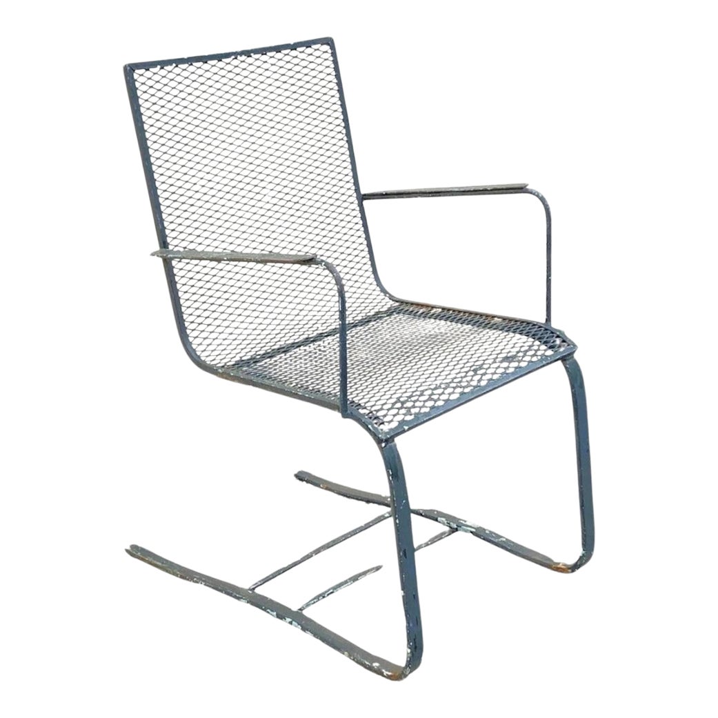 vintage-mid-century-modern-wrought-iron-metal-mesh-spring-cantilever