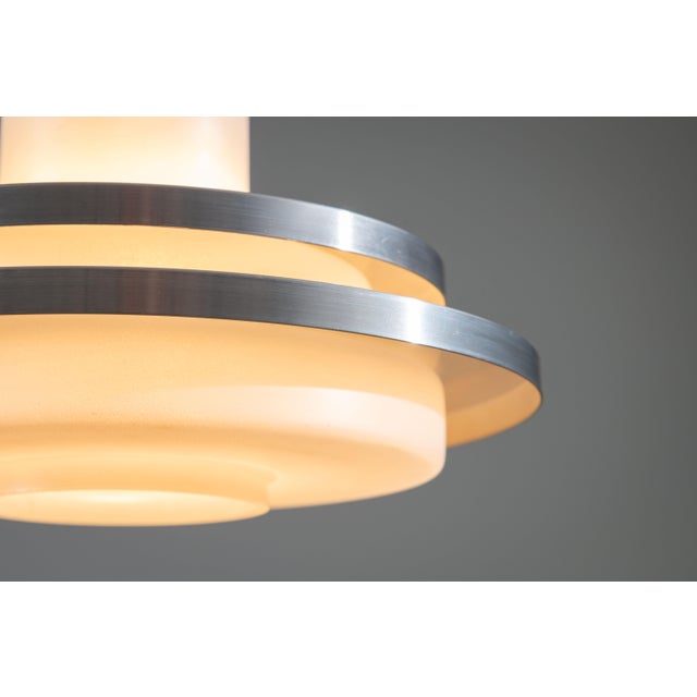 Metal German Pendant in Opal Glass with Decorative Aluminium Discs from Doria Leuchten, 1960s For Sale - Image 7 of 12