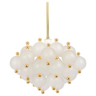 Large Frosted Glass and Brass Chandelier attributed to Kinkeldey, Germany, 1970s For Sale