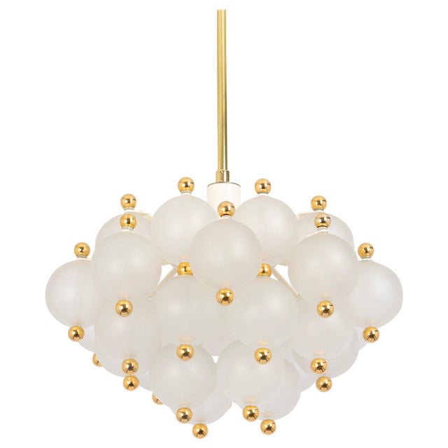 Large Frosted Glass and Brass Chandelier attributed to Kinkeldey, Germany, 1970s For Sale