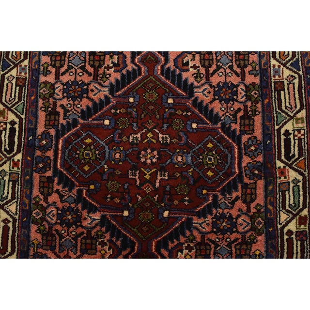 Pink Hamedan Runner 2’8” X 9’6” Pink Wool Vintage Tribal Hand-Knotted Rug For Sale - Image 8 of 13