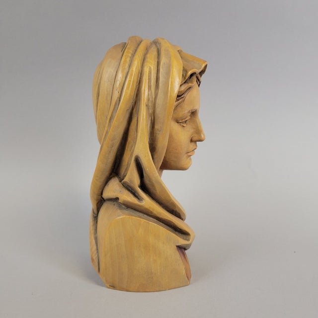Anri Hand-Carved Virgin Mary Bust – Italy, Mid-Century Carved Wood For Sale In Raleigh - Image 6 of 9