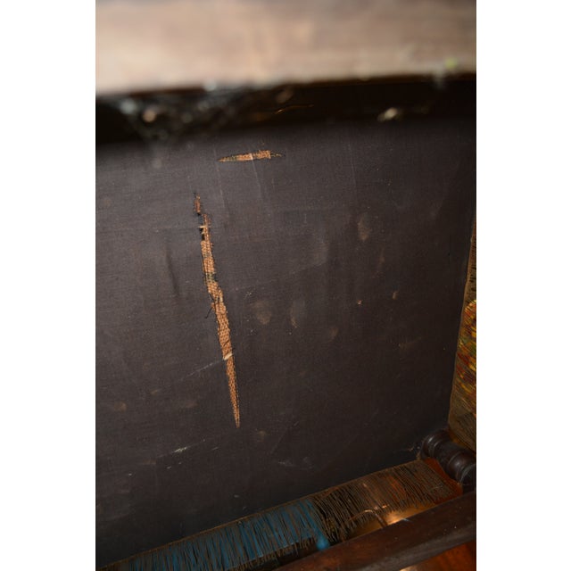 Antique Carved Wood Arm / Throne Chair Straw / Hair Stuffed W/ Metal Rivets For Sale - Image 13 of 17