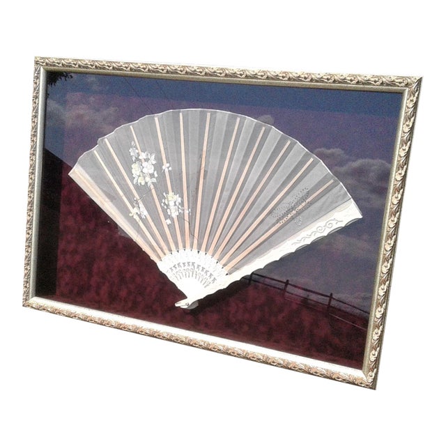 Antique Victorian Beaded Hand Fan in Shadow Box Frame Clara Schwab For Sale