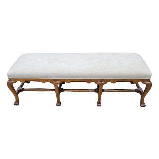 Jerry Pair Queen Anne Linen Walnut Califia Bench For Sale