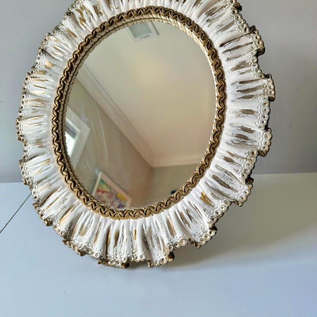 Sculpture Materials 1960s Gold and Cream Ruffle Oval Mirror For Sale - Image 7 of 8