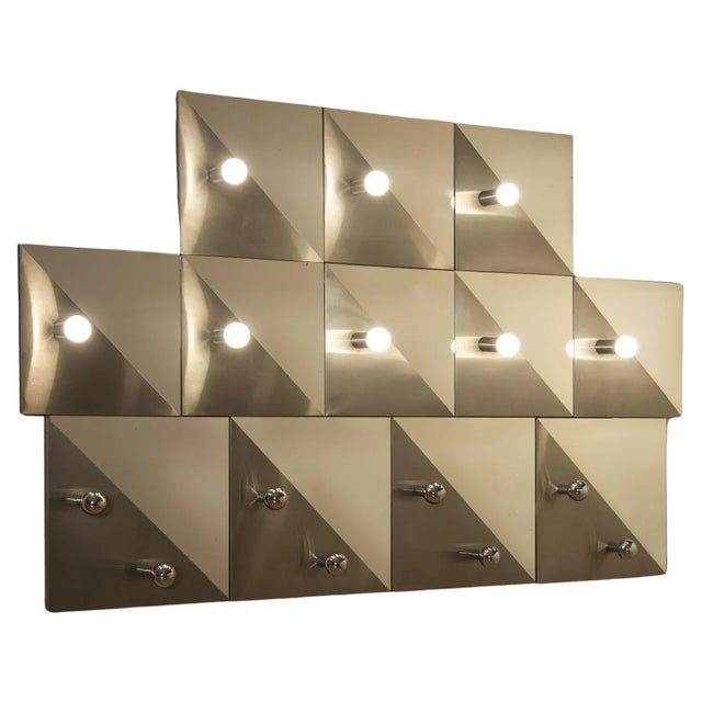 Coat Rack with Lights on Adjustable Steel Squared Bases, 1970s For Sale