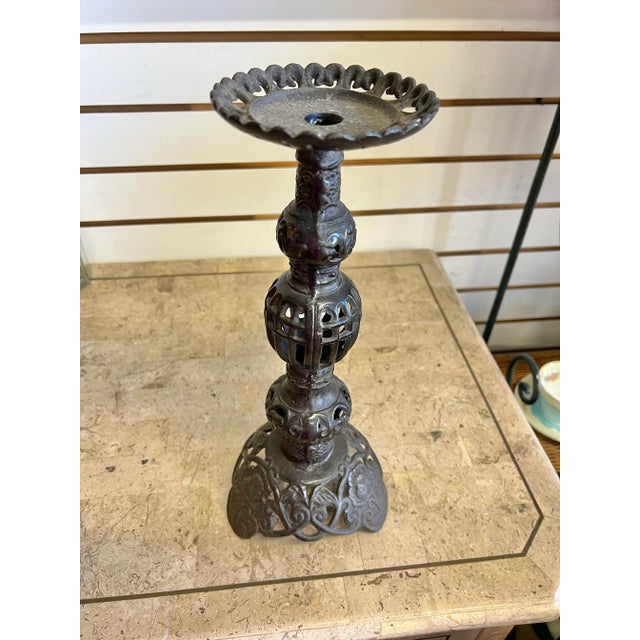 Gothic Vintage Cast Iron Filigree Ornate Candle Holder Made in Japan For Sale - Image 3 of 9