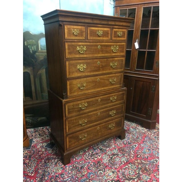 Henredon Vintage Henredon Chest on Chest, Banded Tall Chest For Sale - Image 4 of 16