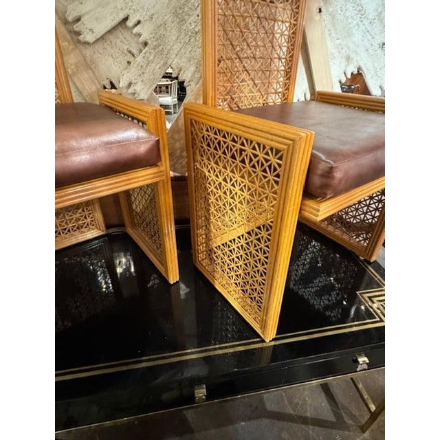 Wood Pair of MCM Designer High Back Rattan Hall Chairs For Sale - Image 7 of 8
