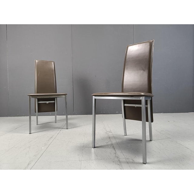 Brown Vintage Belgian Leather Dining Chairs, 1980s, Set of 8 For Sale - Image 8 of 12