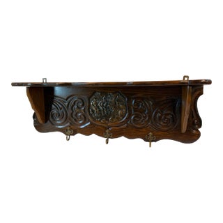 Vintage Three Hook Wooden Pot Coat Rack For Sale
