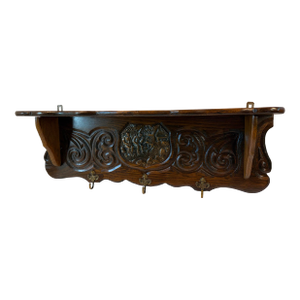 Vintage Three Hook Wooden Pot Coat Rack