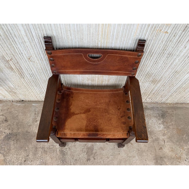 19th Century Spanish Colonial Throne Armchair with Leather For Sale In Miami - Image 6 of 11
