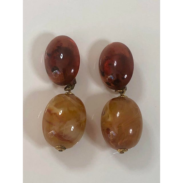 1970s Retro Lucite Amber Orange Oval Dangle Earrings, A Pair For Sale - Image 6 of 10