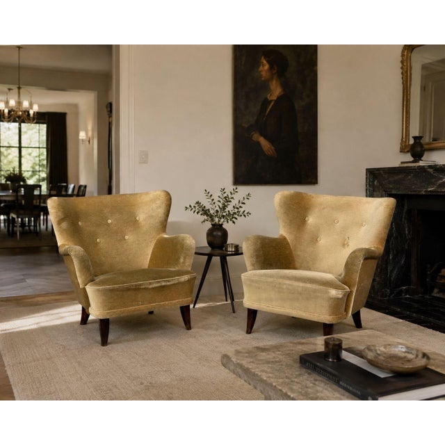 Ilmari Lappalainen, Asko, Finnish Mid-Century Modern, "Laila" Lounge Chairs, Beech, Velvet, Finland, 1950s Pair of 'Laila'...