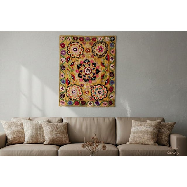 Vintage Hand Embroidered Suzani Wall Hanging, 1920s For Sale - Image 3 of 18