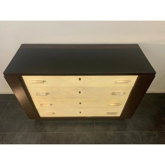 Black Art Deco Mahogany Chest of Drawers with Parchment Handles, 1940s For Sale - Image 8 of 9
