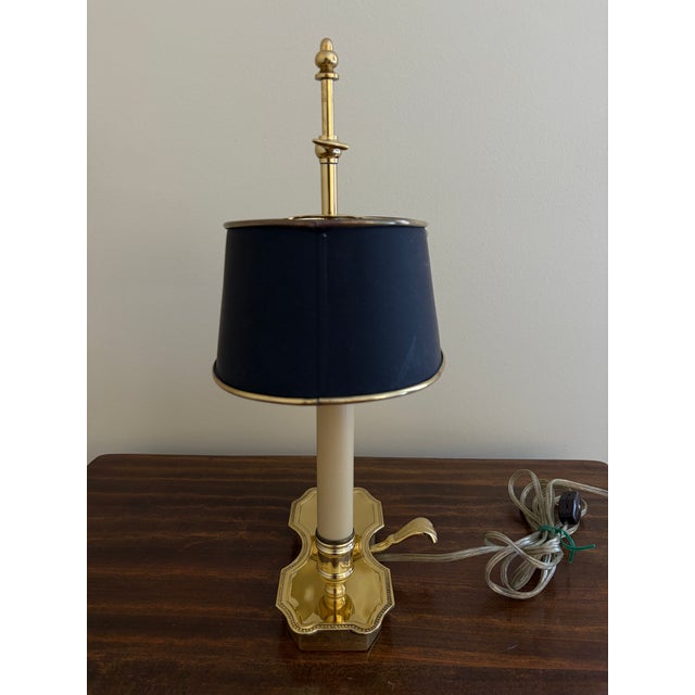 Late 20th Century Mid-20th Century Brass Bouillotte Lamp With Black Tole Shade For Sale - Image 5 of 9