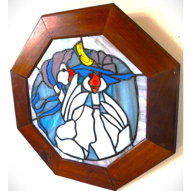 1970s Vintage Mid Century Mother Goose Nursery Rhyme Figural Stained Glass Window Panel For Sale - Image 5 of 8