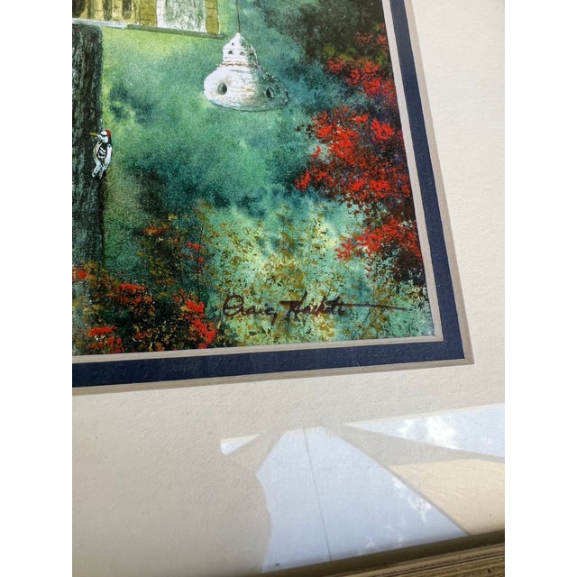 Late 20th Century Framed Colorful Painting of Blue Jay Bird & Birdhouse Signed - Pair For Sale In West Palm - Image 6 of 8