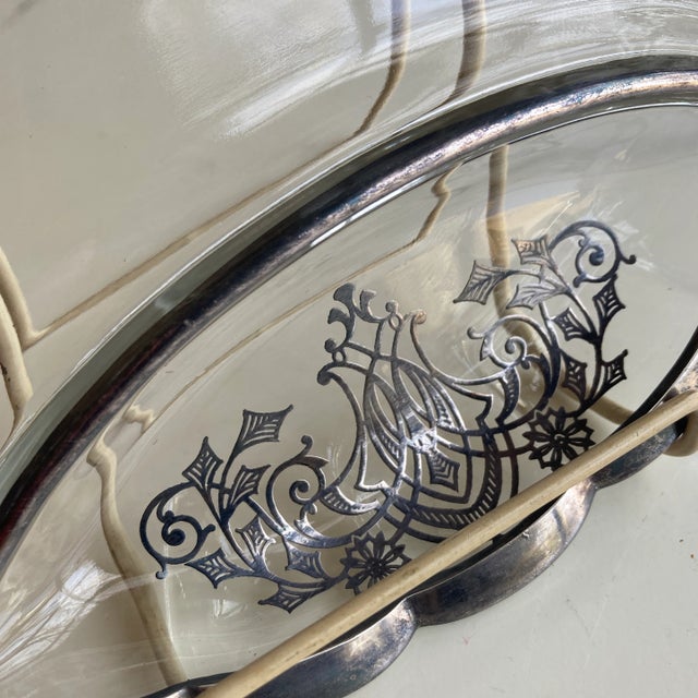 Art Deco Vintage Art Deco Style Sterling Silver Overlay Glass Divided Dish For Sale - Image 3 of 6
