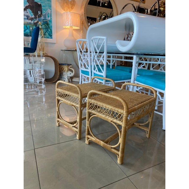 Vintage Pair of Wicker Rattan Benches End of Bed Stools Chairish