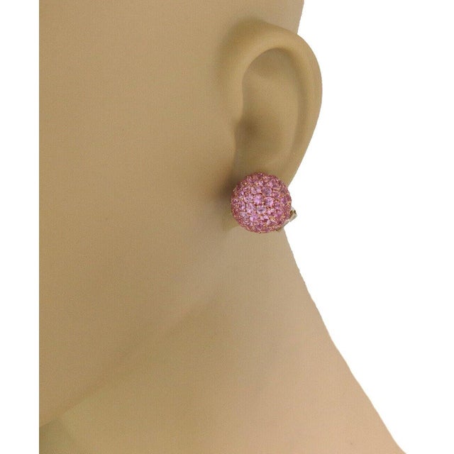 Contemporary Garavelli Pink Sapphire Gold Ball Earrings 18k Two tone Huggie Style, 2 pieces For Sale - Image 3 of 8