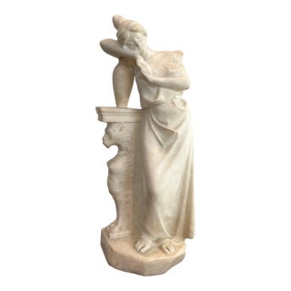 Early 19th Century Carrara Marble Sculpture of a Romantic Young Girl with a Signed Jug For Sale