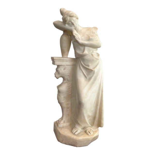 Early 19th Century Carrara Marble Sculpture of a Romantic Young Girl with a Signed Jug For Sale