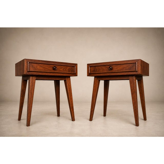 Brazilian Modern Pair of Imbuia Wood Nightstands by Teperman, Brazil, 1950s For Sale - Image 9 of 18