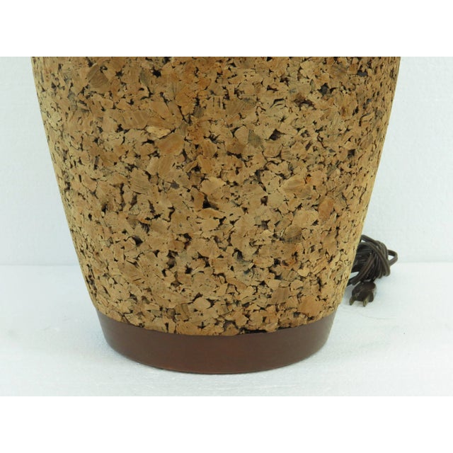 1960s Vintage Oversized Walnut and Cork Lamp With Shade For Sale - Image 4 of 11