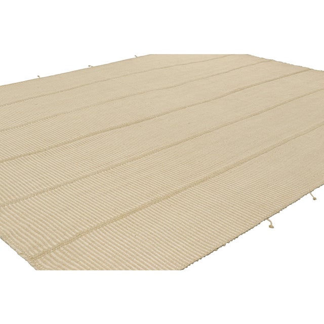 Rug & Kilim Rug & Kilim’s Contemporary Kilim in Cream White and Beige Textural Stripes For Sale - Image 4 of 7