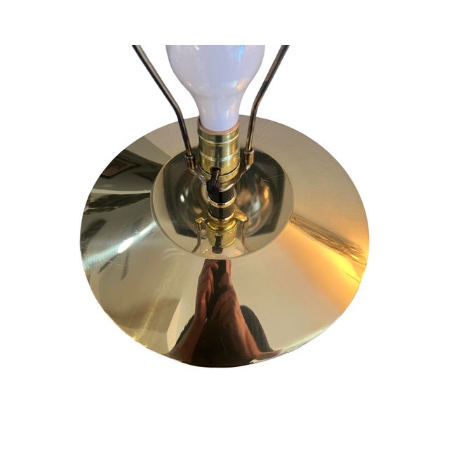 Rare Pair Solid Brass Cone Cylinder v Shaped Table Lamps – Mid Century Modern 1970s New Shades Set of 2 For Sale In Palm Springs - Image 6 of 11