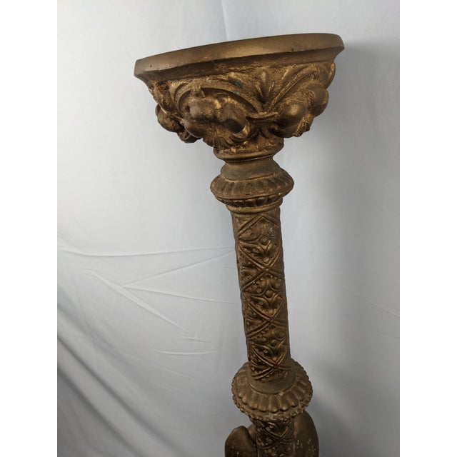 Monumental Gothic Revival Angel Pedestal Candleholder With Mythological Dragon Base For Sale - Image 9 of 16