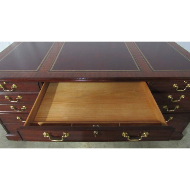 1980s Henkel Harris Executive Mahogany Desk Leather Amazing For Sale - Image 10 of 14