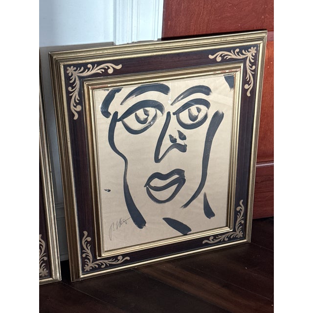 Peter Keil 1970s Peter Keil Original Pair of Early Portrait Paintings For Sale - Image 4 of 7