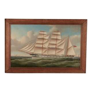 Antique English Painting of a Sailing Ship by William Ball Spencer For Sale