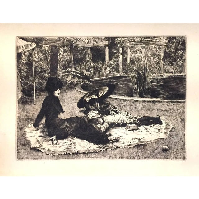 On the Grass - Original Etching and Drypoint by J. Tissot - 1880 1880 For Sale