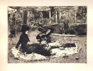 On the Grass - Original Etching and Drypoint by J. Tissot - 1880 1880