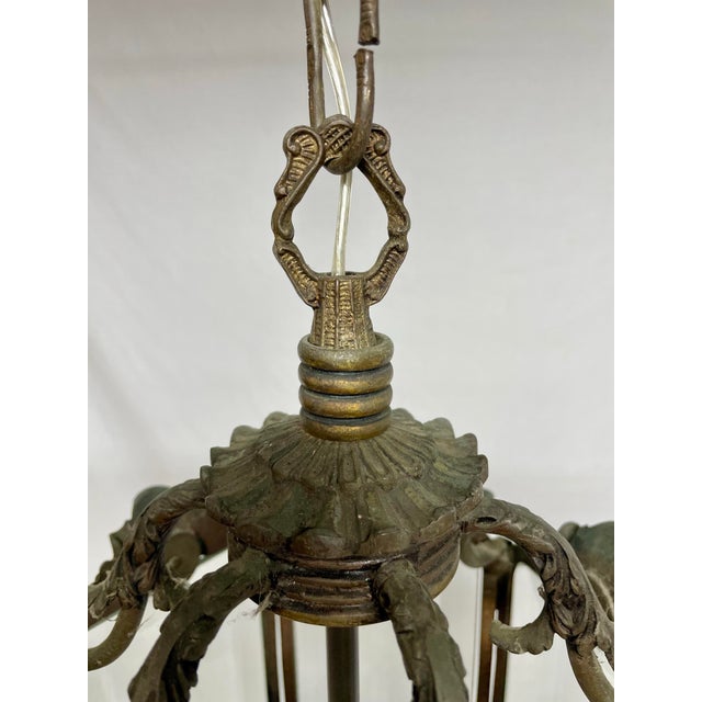Art Nouveau Antique Bronze and Beveled Glass Pendant For Sale - Image 3 of 12
