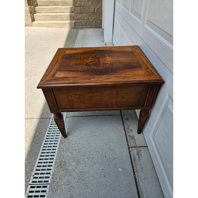 Brown Henredon Walnut Banded Top Two Drawer Side Table For Sale - Image 8 of 11