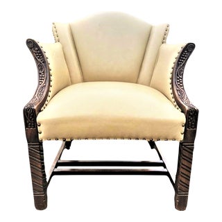 Romweber Viking Oak Large Leather Club Chair With Art Deco Channel Back Design - Mid 20th Century For Sale